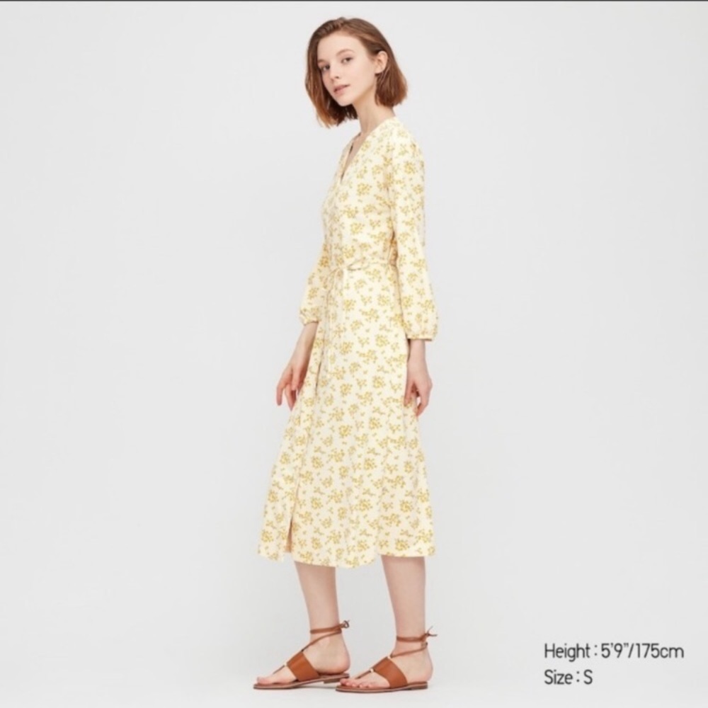 Uniqlo yellow floral midi dress XS but fits like S